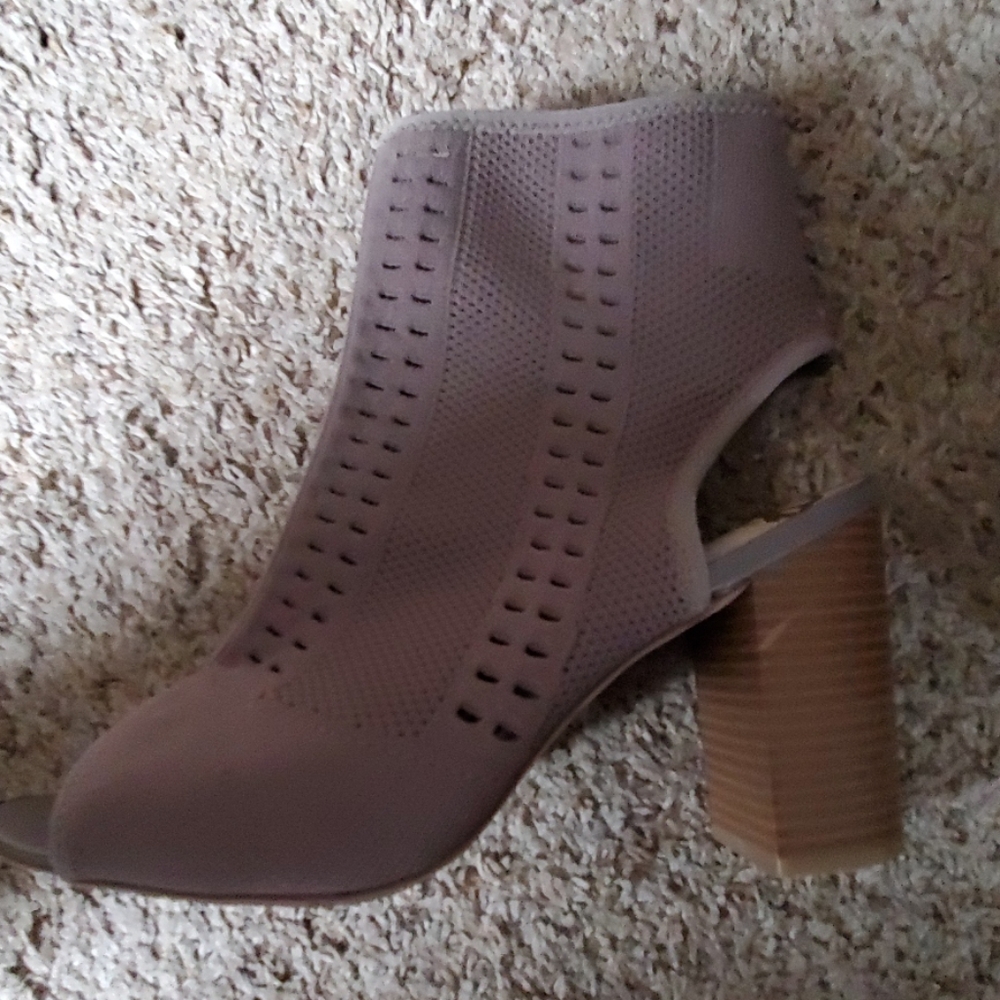 Gray open-toe booties